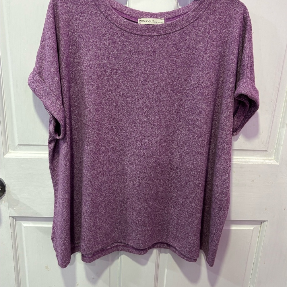 Zenana Women's Rolled Sleeve Short Sleeve Purple Tee